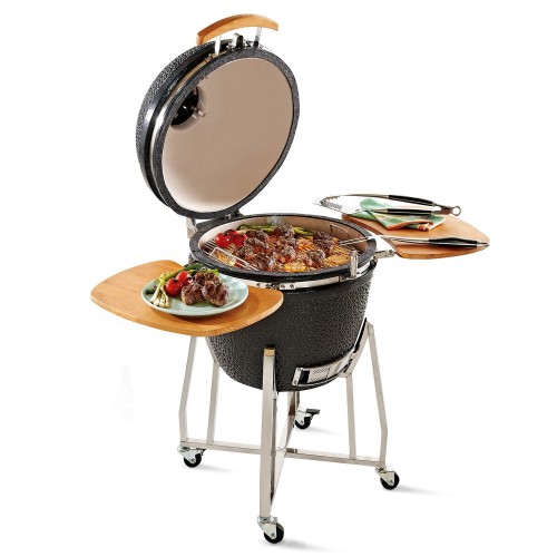 Гриль-коптильня - яйцо Vision Kamado Ceramic Egg Grill&Smoker B-series на подставке из нержавеющей стали и роликах.