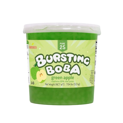 Желатиновые Взрывные Бобы С Соком Зеленых Яблок для Бабл-ти Green Apple Bursting Boba® Pure25 от Bоssеn® - 3,2кг #BBP009