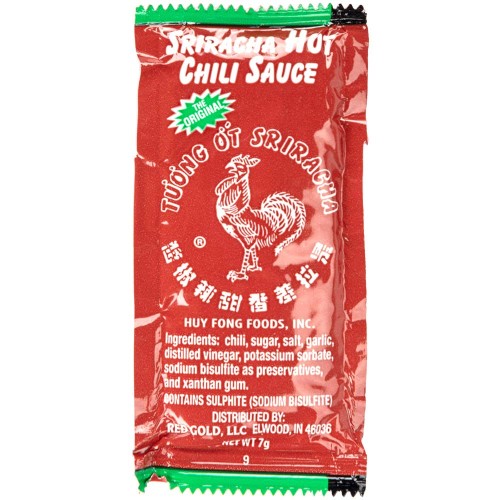 Порционные пакетики соуса Сирача/Шрирача Sriracha Hot Chili Sauce 2,500 SHU от Huy Fong® USA - 7гр./500 шт./бокс Best By #HUYHW7GC500