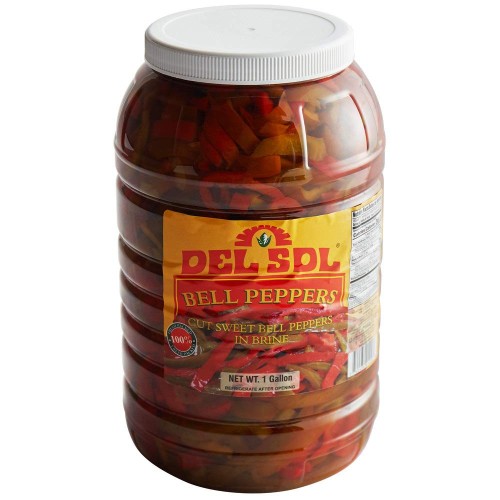 Сладкие перцы нарезанные слайсами, в брайне Cut Sweet Peppers от Del Sol® - 3,78л./1 гал. #DS00456