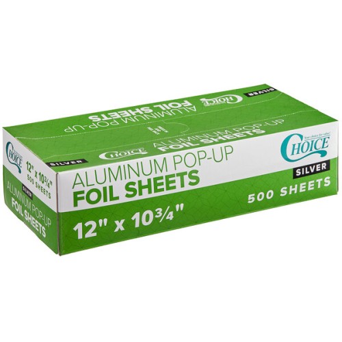 Фольга пищевая, алюминиевая, прочная Pop-Up Foil Sheets от Choice® USA, листы 30,5 x 27,3см\ 12" x 10 3/4" - 500шт/бокс #12212105BX