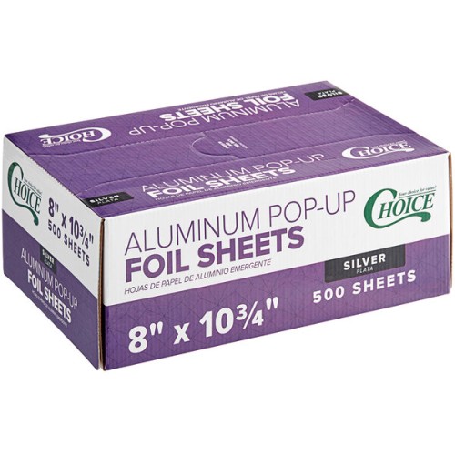 Фольга пищевая, алюминиевая, прочная Pop-Up Foil Sheets от Choice® USA, листы 20,3 x 27,3см\ 8" x 10 3/4" - 500шт/уп. #1228105BX
