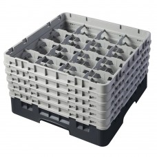 Cambro® Camrack™ Customizable Glass Rack w/ 16 Compartments & 5 Gray Extenders, 10 1/8", Black #16S958110