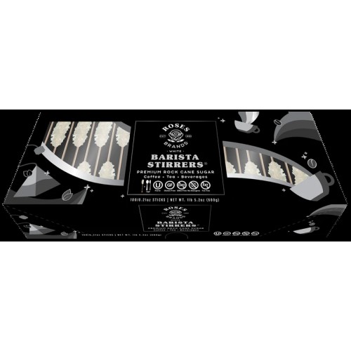 Сахарные палочки-леденцы белые из тростникового сахара White Rock Candy Barista Stirrer от Roses Brands® USA - 100шт/упак. #RBW5340