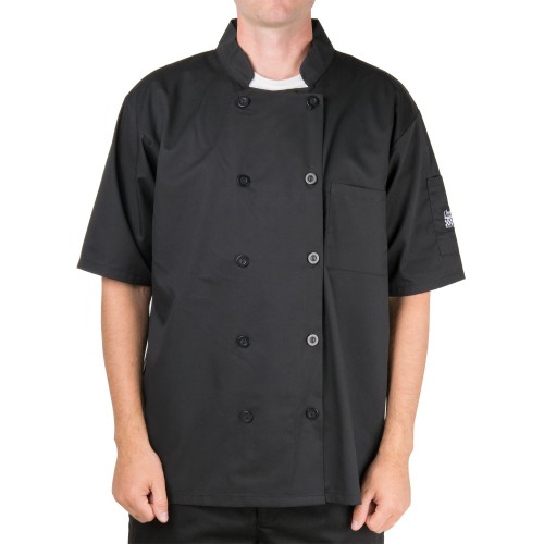 Китель повара черный, с короткими рукавами, унисекс, двубортный Basic Cook's Jacket от Chef® Revival USA - разм.M / 101-106см. #J109BK-M
