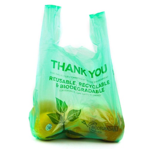 Пакеты многоразовые майка прочные, биоразлагаемые Green Herc® Biodegradable Plastic T-Shirt Bag 1\6 Size \30,5х55,9х16,5см\ - 500шт\уп #433NHTBIO