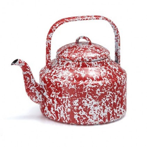 Эмалированный чайник красный мрамор Crow Canyon Home Splatter Tea Kettle#D47RM