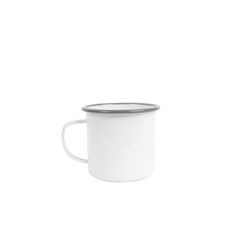 Эмалированная кружка 0,47л\16oz белая с серой каймой Crow Canyon® Vintage Mug SOLID WHITE W/GREY RIM #V112GRY