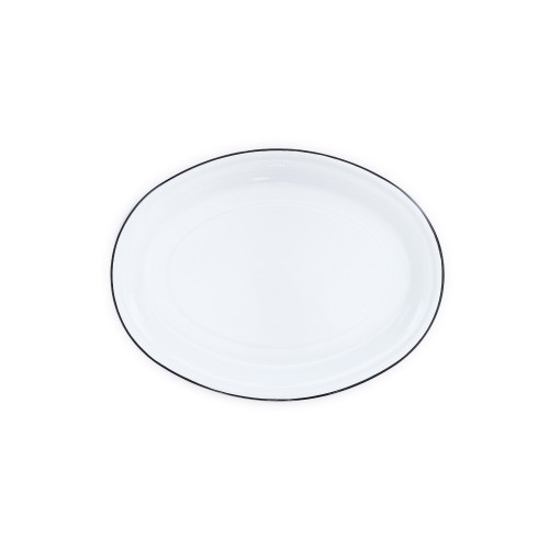 Эмалированное блюдо овальное, белое с черной каймой Crow Canyon Home Vintage Oval Platter, 18"\46см #V61BLA