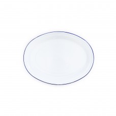 Эмалированное блюдо овальное, белое с синей каймой Crow Canyon Home Vintage Oval Platter, 18"\46см #V61BLU