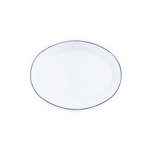 Эмалированное блюдо овальное, белое с синей каймой Crow Canyon Home Vintage Oval Platter, 18"\46см #V61BLU