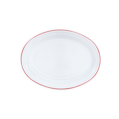 Эмалированное блюдо овальное, белое с красной каймой Crow Canyon Home Vintage Oval Platter, 18"\46см #V61RED