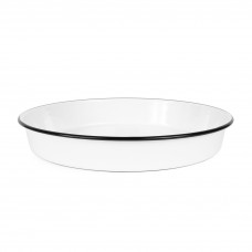 Эмалированный поднос круглый, белый с черной каймой Crow Canyon Home Vintage Cocktail Tray 12"(30,5см)  #V88BLA