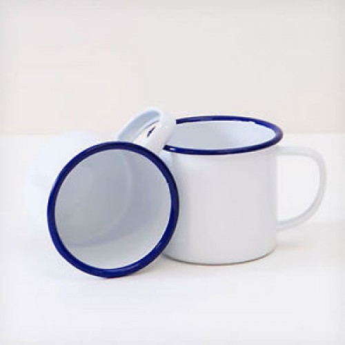 Эмалированная кружка детская 0,24л\8oz, белая с синей каймой Crow Canyon® SMALL/CHILD MUG #V01BLU